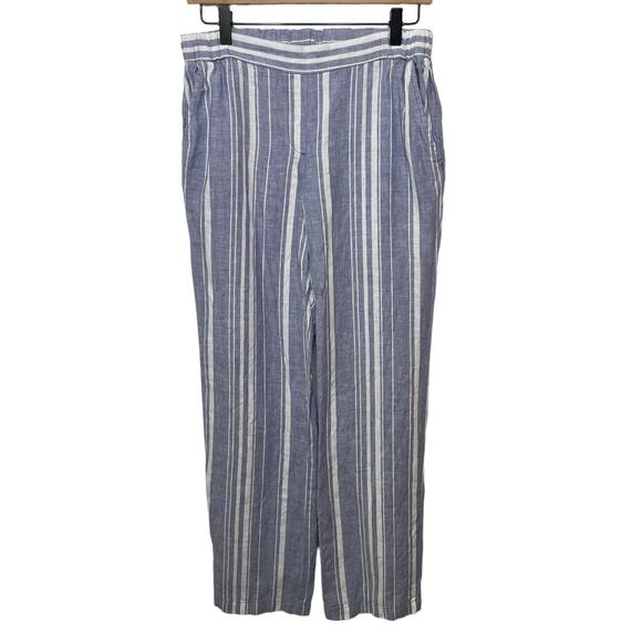 Ellen Tracy Blue & White Striped 100% Linen Pants Wide Leg Breathable Size 4 - Picture 1 of 9